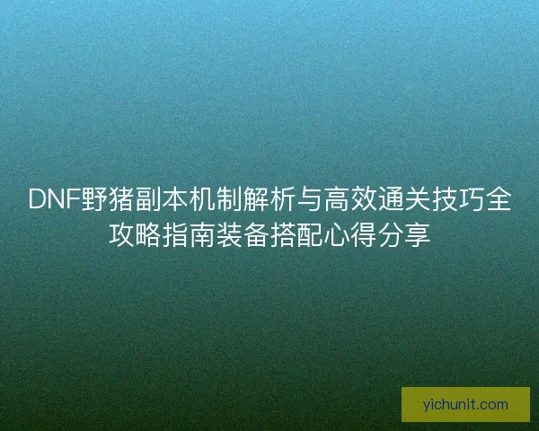 DNF野猪副本机制解析与高效通关技巧全攻略指南装备搭配心得分享